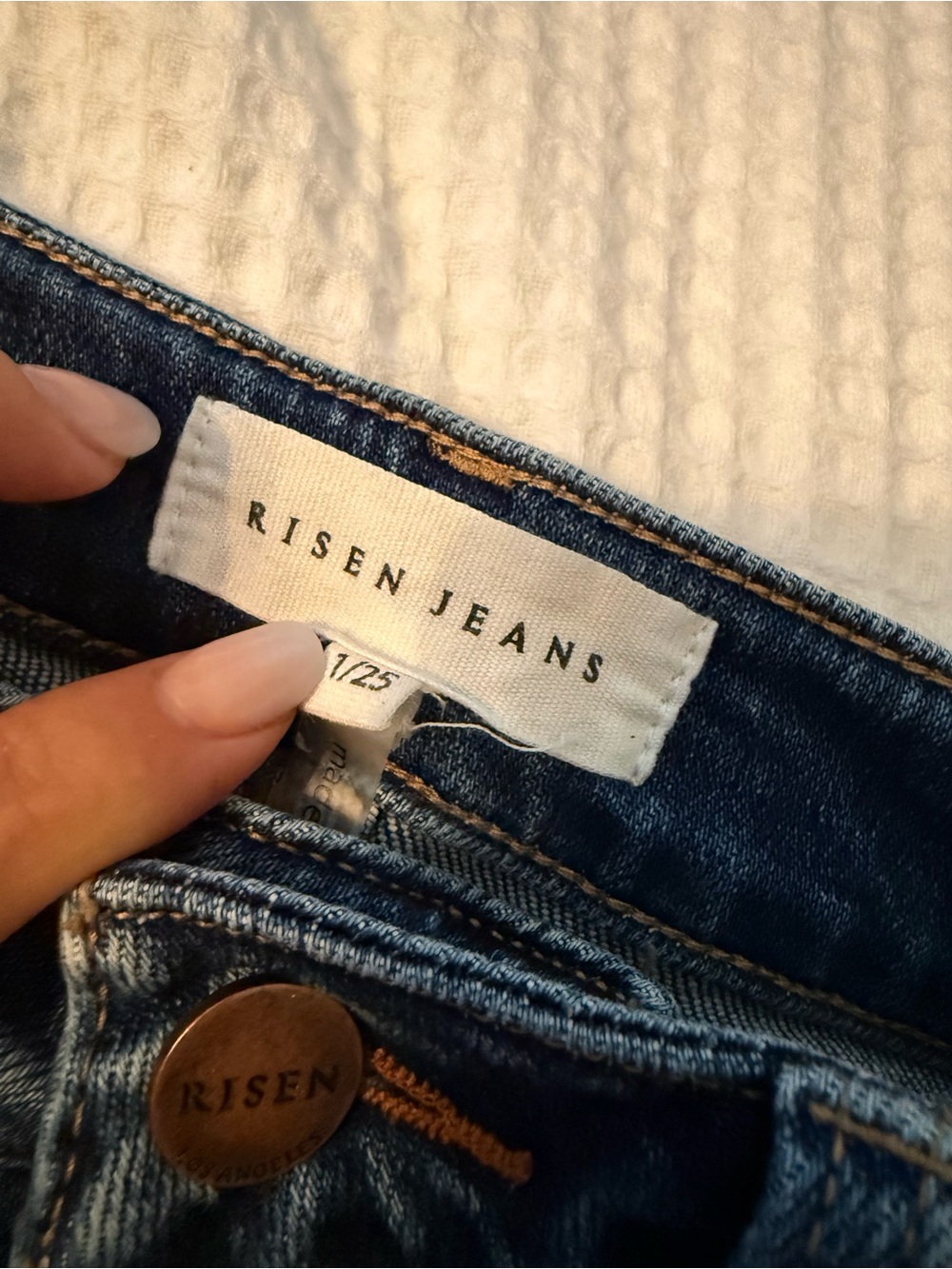 Risen, barrel, whiskered, High-Rise Wide Leg Jeans — Dark Blue Wash - Picture 8 of 8